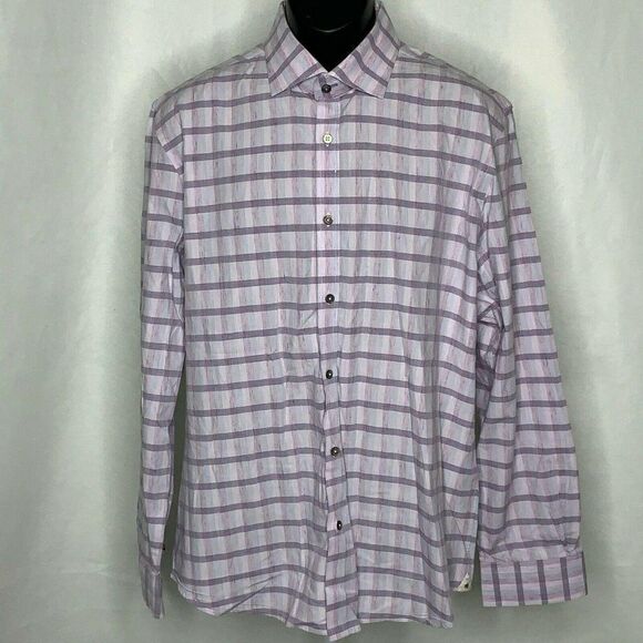 Robert Graham Button Up Shirt 43 17 Heathered Purple Checkered Long Sleeves - Picture 2 of 6